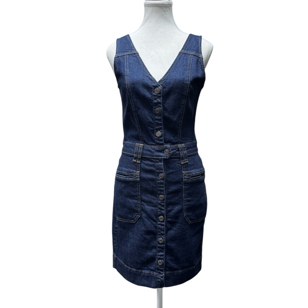 7 For All Mankind Blue Denim Button Down Mini Dress Bodycon Cowgirl - Picture 2 of 9